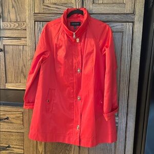 Jones New York Red Cotton Blend Hooded Rain Jacket Coat Gold Turnlock Button L